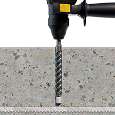 Step 1 perforation of the concrete with hammer drill